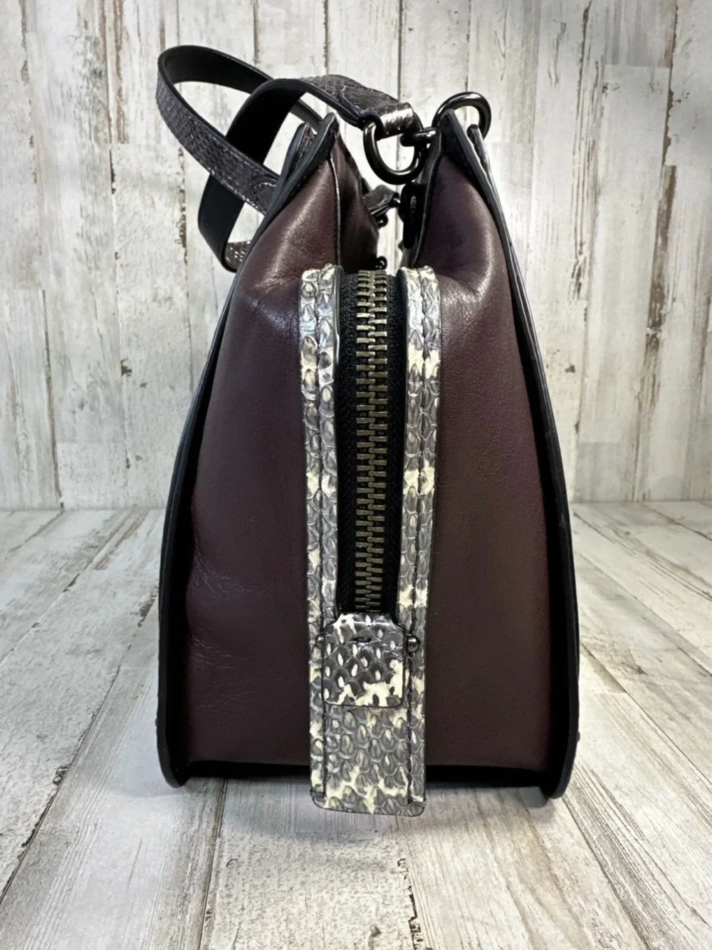 Coach Dreamer 36 Black Leather Tote with Pink Snake-Trim